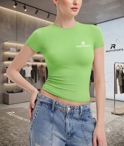 REXFITSPORTS 2026 เสื้อยืดผู้หญิงทรงเข้ารูป แขนสั้น คอกลม ยืดหยุ่นได้ ผลิตเสื้อครอปท็อปแบบสั่งทำพิเศษ รับผลิตแบรนด์ส่วนตัว - Product Image 5