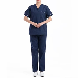 Uniformes de Alta Calidad, Conjunto de Uniforme Médico Azul Marino, Tela de Algodón y Poliéster, Uniformes de Hospital con Bolsillos, Top con Cuello en V y Pantalones - Product Image 1