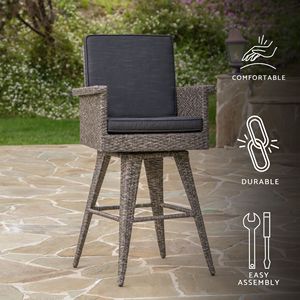 Tabouret de bar d'extérieur en osier de 30 pouces avec coussins résistants à l'eau, chaise individuelle - Product Image 2