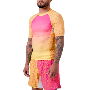 Custom <b>Men</b> Gradient Rash Guard Set OEM Private Label Quick Dry <b>Compression</b> T <b>Shirt</b> Shorts Surf Swimwear Supplier - Product Image 2