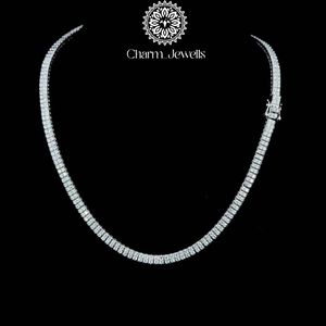 Charm_Jewells Moissanite <b>Necklace</b> 925 Silver Rhodium Plated Baguette Cut Channel Setting Luxury Unisex <b>Chain</b> - Product Image 1