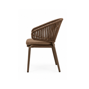 Silla de Comedor Contemporánea con Respaldo Tejido, Estructura de Aluminio y Cojín Marrón para Hoteles, Cafés y Restaurantes de Lujo - Product Image 4