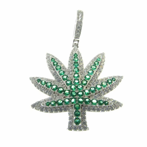 Colgante de Hoja Verde con Baño de Rodio y Piedras para Hombre y Mujer, Estilo Hip Hop para Fiestas - Product Image 2