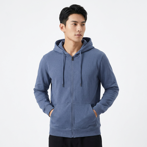 Men's Solid Color <b>Hooded</b> <b>Zip</b>-Up Sweatshirt Regular Fit Cotton French Terry Casual Autumn Wear - Product Image 4