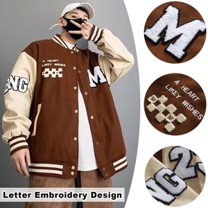 New Fashion Men Baseball Jacket Plush Loose Fit Woolen Embroidered Letter Custom Logo Winter Casual Wear Coated Set - Product Image 2