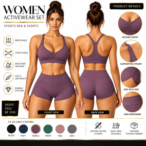 Conjunto Deportivo de 2 Piezas para Mujer, Sujetador Deportivo y Pantalones Cortos para Gimnasio, Fitness, Yoga, Entrenamiento, Running - Product Image 3
