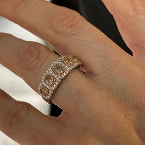 New Arrival Lab Grown Fancy Brownish Pink <b>Cushion</b> Diamond Halo <b>Wedding</b> Band in 14K White Gold Diamond Band for Women's - Product Image 1