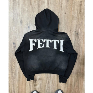 Ensemble de survêtement unisexe pour homme avec sweat à capuche zippé et pantalon évasé, effet vieilli, broderie, délavé à l'acide - Product Image 5