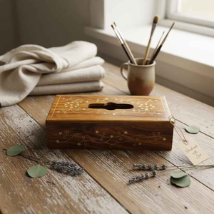 Porta pañuelos de madera maciza hecho a mano con bordes lisos para un uso seguro y elegante por Perfect Enterprises. - Product Image 5