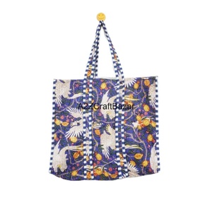 Sac fourre-tout en coton matelassé écologique grand sac à bandoulière multicolore indien ethnique pour femmes pour les courses - Product Image 1