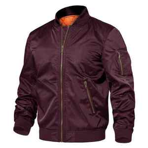 Men's Solid Color Bomber Jacket Full Sleeve Windproof Polyester Autumn Wear - Product Image 3