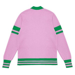 Cárdigan de Punto Rosa para Mujer, Cuello en V, Color Verde en Contraste, Manga Larga a Rayas, Botones, Prenda de Punto para Otoño con Bolsillos - Product Image 2