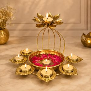 Cuenco Urli Diya para Sala de Pooja, Cuenco de Metal Dorado para Pooja y Urli Decorativo para Mesa de Templo en Casa, Cuenco de Agua para Flores para Diwali - Product Image 2