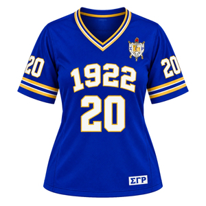 Maillot de football personnalisé pour femmes de la sororité Sigma Gamma Rho, vêtements de sport avec lettres grecques, respirant, à manches courtes, pour équipe athlétique - Product Image 1