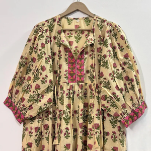 Vestido Casual Midi para Mujer, Tejido 100% Algodón, Liso, Manga Corta, Cintura Imperio, Estilo Babydoll, Cuello en V, Holgado, Funcional - Product Image 1