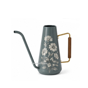 Arrosoir en métal vert avec motif floral blanc, durable pour le jardinage - Product Image 4