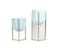 Jardinière en métal finition bleu clair moderne |   Support en acier avec revêtement en poudre dorée |   Maison moderne de luxe légère, durable et écologique