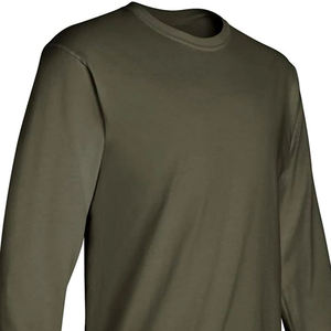 T-shirt à manches longues pour homme, vert olive, col rond, coupe classique, tricot uni, style décontracté, tissu jersey 100% coton - Product Image 5