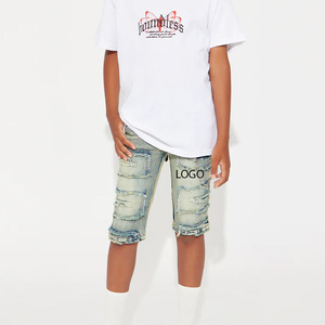 กางเกงยีนส์ขาสั้นเด็กผู้ชายพร้อมออกแบบโลโก้ตามสั่ง เนื้อผ้าทนทาน ดีไซน์ทันสมัย เหมาะสำหรับใส่ลำลองและเล่นกลางแจ้ง - Product Image 1