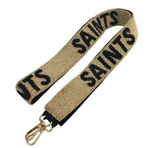 Sangle de sac à main perlée Saints Accessoire noir et or fait à la main pour les fans de football, le jour du match et le style esprit d'équipe parfait pour les filles - Product Image 1