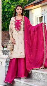 Ensemble Salwar brodé de créateur pour femme, tenue de soirée, Kurta ethnique, Palazzo et Dupatta - Product Image 2