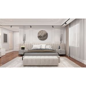 Luxury French White <b>Solid</b> Teak <b>Wood</b> Bedroom Set Gold Carved King Bed with Grand Wardrobe 2 Nightstands and <b>Dressing</b> <b>Table</b> - Product Image 1