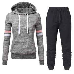 Women's Red Hooded <b>Sweatshirt</b> With <b>White</b> Drawstring And Stripe Sleeves Matching Black Joggers Casual Tracksuit Autumn Wear - Product Image 3
