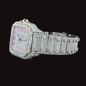 Full Iced Out Round Cut Moissanite Diamond Luxury <b>Watch</b> With Classic Pink Roman Numerals Features Diamond <b>Watch</b> Gift for <b>Girls</b> - Product Image 2