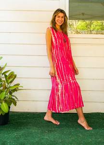 Vestido Maxi con Cuello en V y Estampado Tie-Dye, Diseño Moderno, Multicolor, Estilo Lindo, Sin Mangas, Cintura Natural, Corte en A, de Rayón - Product Image 2