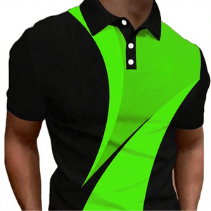Polo à manches courtes pour homme, à blocs de couleur, motif géométrique, style décontracté, tricoté, noir, gris, blanc - Product Image 3