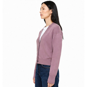 เสื้อคาร์ดิแกนไหมพรมคอวี แขนยาว สีพื้น สำหรับผู้หญิง ใส่ได้ในฤดูใบไม้ร่วง ป้องกันขนร่วง ปิดด้วยกระดุม เสื้อสเวตเตอร์ผู้หญิง - Product Image 6