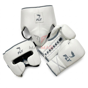 <b>Red</b> White Fly Boxing Set Premium Genuine Cowhide <b>Leather</b> Full Finger Quick Dry Breathable Moisture Wicking Adjustable Closure - Product Image 5