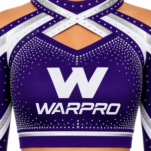 WARPRO Cheerleading Uniform Set Purple Silver <b>Rhinestone</b> Sublimation Print Long Sleeve <b>Crop</b> <b>Top</b> Skirt Adult Women - Product Image 6