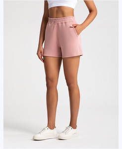 Custom Logo Summer Casual <b>Drawstring</b> Spandex/Polyester Solid Blank Fleece Sports Running Jogger Workout High Sweat Shorts Women - Product Image 3