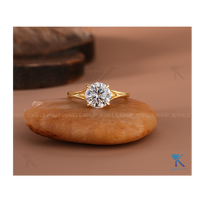 Stylish Yellow Gold Round-Cut Split Shank <b>Solitaire</b> Engagement <b>Ring</b> Stackable <b>Ring</b> for Women Modern Minimalist Design - Product Image 1