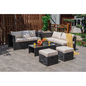 Juego de Muebles de Patio de 8 Piezas con Caja de Almacenamiento y Cubierta Impermeable, Ratán, Acero, Cojines y Fácil Almacenamiento para Exteriores - Product Image 6