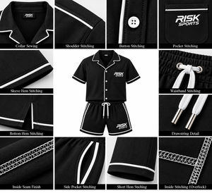 Ensemble de pyjama d'été pour femmes, noir uni, col à revers, manches courtes, shorts, vêtements de détente, pyjama 2 pièces - Product Image 5