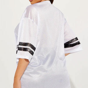 Jersey Sepak Bola Amerika Wanita Mewah Ukuran Besar, Kerah V Detail Renda, Atasan Streetwear, Cetak Nomor Kustom, OEM ODM Label Pribadi USA - Product Image 5