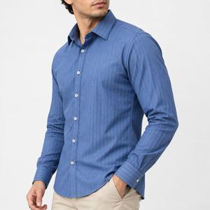Chemise habillée décontractée tricotée à manches longues unie pour homme, col montant, 100 % coton, boutons en corne, infroissable, collection printemps - Product Image 4