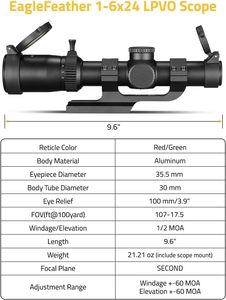 กล้องเล็ง CVLIFE EagleFeather 1-6x24 LPVO พร้อมขาตั้งแบบ Cantilever ขนาด 30 มม. - Product Image 3