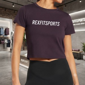 REXFITSPORTS 2026 Camiseta Corta Personalizada para Mujer, Manga Corta, Ajustada, para Gimnasio, Entrenamiento, Yoga, Ropa Deportiva, Logotipo de Marca Privada, Camiseta de Fitness - Product Image 1