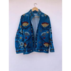 Handmade Velvet Suzani Autumn Winter Eco-Friendly Reversible Embroidered Bohemian <b>Women's</b> <b>Jacket</b> Gift for Her - Product Image 1