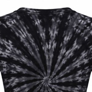 Camiseta de Mujer Negra y Gris con Estampado Tie Dye, Diseño Gráfico Dorado, Manga Corta, Cuello Redondo, Informal, de Algodón, a la Moda, para Verano - Product Image 3