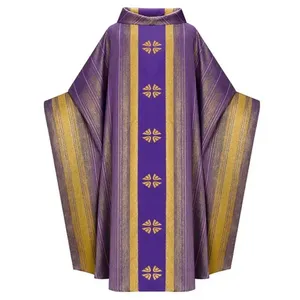 ROYAL SPORTS Venta al por mayor de vestimentas de jacquard para padres con estola, color morado, bordado, estampado, casulla, transpirable - Product Image 1