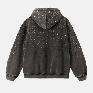 Ensemble de survêtement en molleton de coton avec strass, logo personnalisé, sweat à capuche zippé, pantalon baggy, ensemble de survêtement délavé à l'acide, tenue de sport complète - Product Image 4