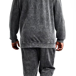 Ensemble de survêtement personnalisé pour homme grande taille en coton délavé, coupe décontractée, gris uni, manches longues, pour l'automne - Product Image 4