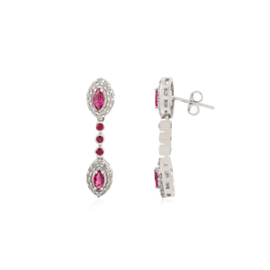 New Classy 925 Sterling <b>Silver</b> Marquise Cut Natural Ruby & Round Diamond Halo <b>Dangle</b> <b>Earrings</b> For Women's Party Wear - Product Image 3