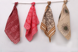 100% Cotton Hand Block Printed Bandanas - Bohemian <b>Style</b> Square <b>Head</b> Scarves - Artisan Geometric & Paisley Print Hair Wraps. - Product Image 3