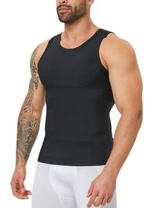 Camiseta sin mangas negra para hombre, de punto, color liso, cuello redondo, de secado rápido, ajuste deportivo, con doble capa en el abdomen - Product Image 2