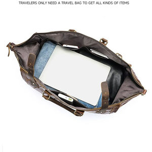 Sac de voyage de luxe en cuir pleine fleur marron de haute qualité, grande capacité, durable, doublure en polyester, vente en gros pour hommes - Product Image 6